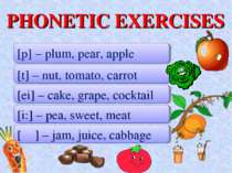 PHONETIC EXERCISES [p] – plum, pear, apple [t] – nut, tomato, carrot [ei] – c...