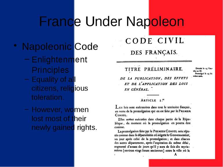 France Under Napoleon Napoleonic Code Enlightenment Principles Equality of al...