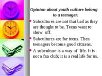 Opinion about youth culture belong to a teenager. Subcultures are not that ba...
