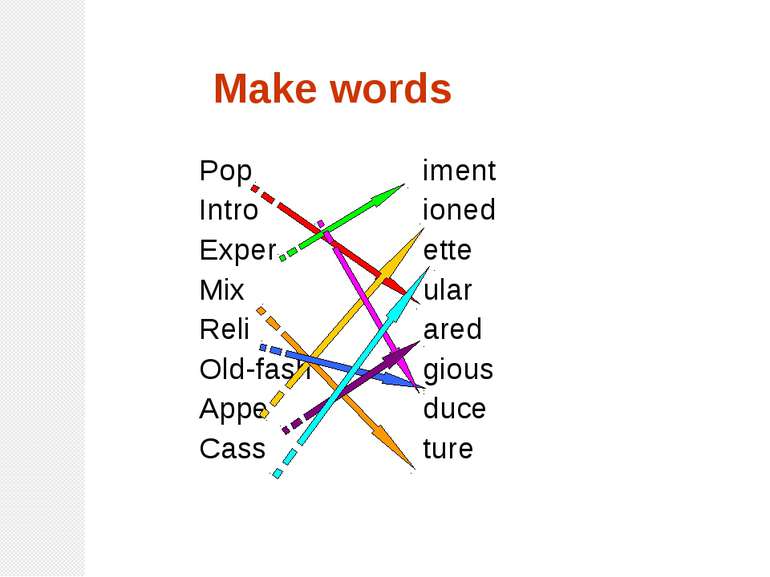 Make words Pop Intro Exper Mix Reli Old-fash Appe Cass iment ioned ette ular ...