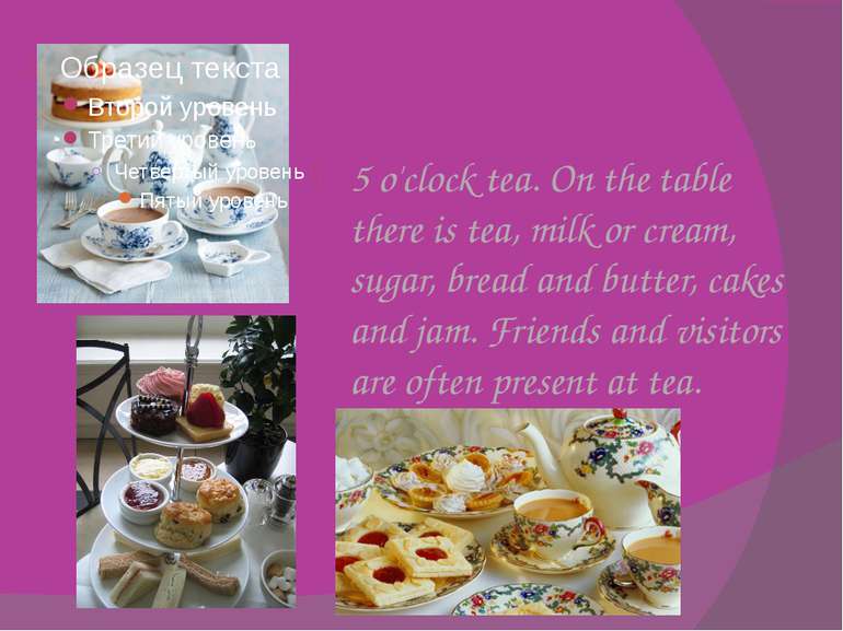 5 o'clock tea. On the table there is tea, milk or cream, sugar, bread and but...