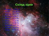 Склад зірки Водень 73,46 % Гелій 24,85 % Кисень 0,77 % Вуглець 0,29 % Залізо ...