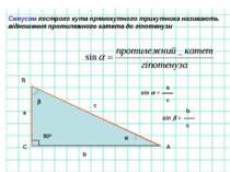 Синусом гострого кута прямокутного трикутника називають відношення протилежно...