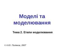 Моделі та моделювання Тема 2. Етапи моделювання © К.Ю. Поляков, 2007