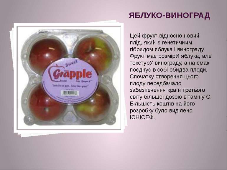 ЯБЛУКО-ВИНОГРАД Цей фрукт відносно новий плід, який є генетичним гібридом ябл...
