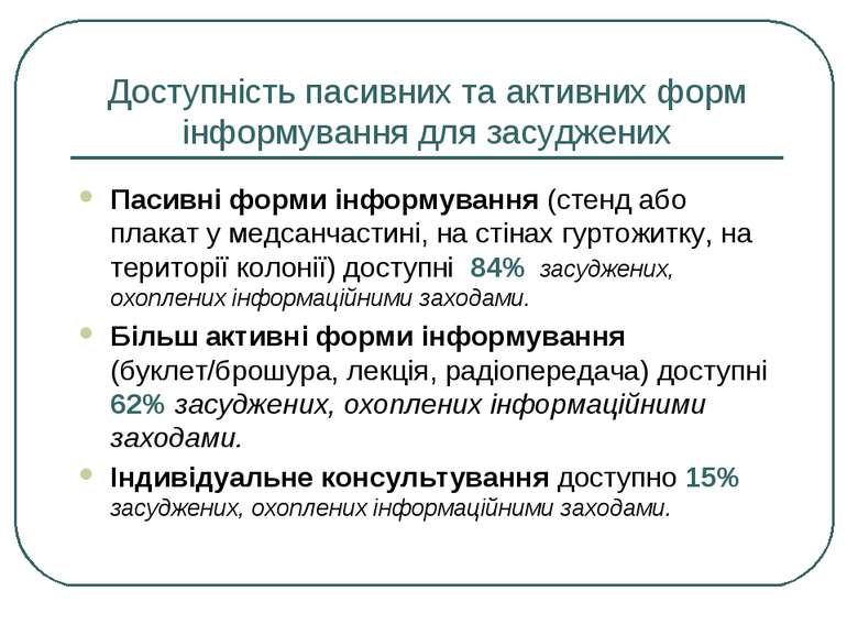 Доступність пасивних та активних форм інформування для засуджених Пасивні фор...