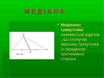 М Е Д І А Н А Медіаною трикутника називається відрізок , що сполучає вершину ...