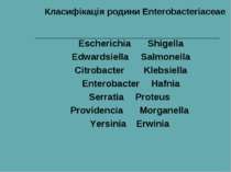 Класифікація родини Enterobacteriaceae Escherichia Shigella Edwardsiella Salm...