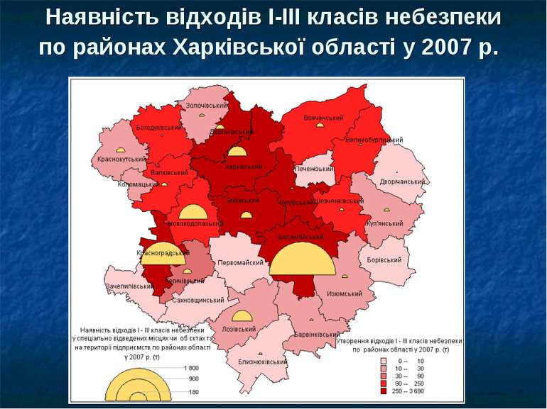 Наявність відходів І-ІІІ класів небезпеки по районах Харківської області у 20...