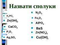 Назвати сполуки Cu(OH)2 K3PO4 Zn(OH)2 CO2 P2O3 Ag2SO4 N2O5 Fe2O3 AlPO4 CaCO3 ...