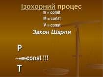 Ізохорний процес m = const M = const V = const Закон Шарля P --- = const !!! T