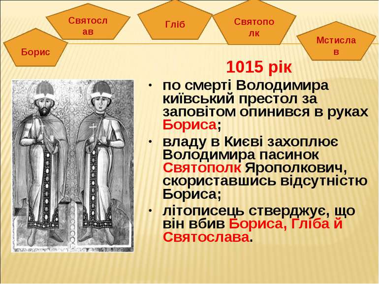 1015 рік 1015 рік по смерті Володимира київський престол за заповітом опинивс...