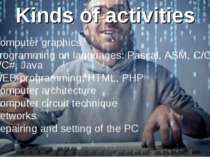 Kinds of activities Computer graphics Programming on languages: Pascal, ASM, ...