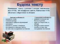 Будова тексту Змістові особливості: наявність теми; основної думки; можливіст...