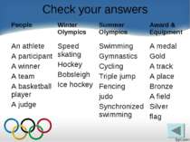 Check your answers People Winter Olympics Summer Olympics Award & Equipment A...