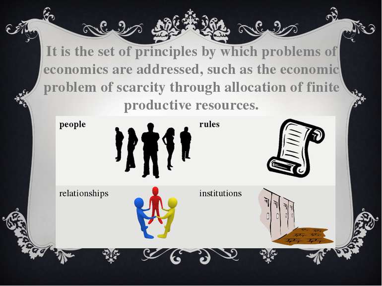 It is the set of principles by which problems of economics are addressed, suc...