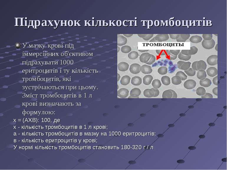 Підрахунок кількості тромбоцитів У мазку крові під іммерсійних об'єктивом під...