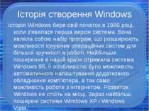 Історія створення Windows Історія Windows бере свій початок в 1986 році, коли...