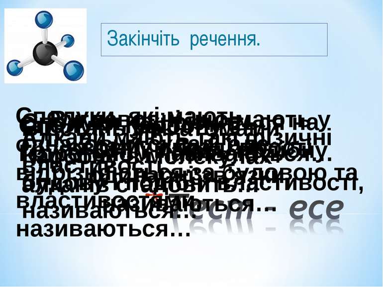 Закінчіть речення. Сполуки Карбону з Гідрогеном називаються… Вуглеводні, що м...