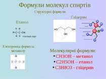 Формули молекул спиртів Структурні формули Етанол Гліцерин Електронна формула...