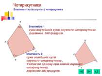 Чотирикутники Властивості кутів опуклого чотирикутника Властивість 1: сума вн...