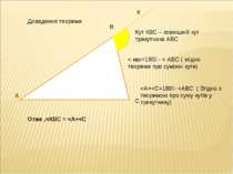 Доведення теореми А В С К Кут КВС – зовнішній кут трикутника АВС < квс=180⁰ -...