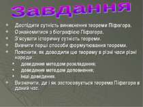 Дослідити сутність виникнення теореми Піфагора. Ознайомитися з біографією Піф...