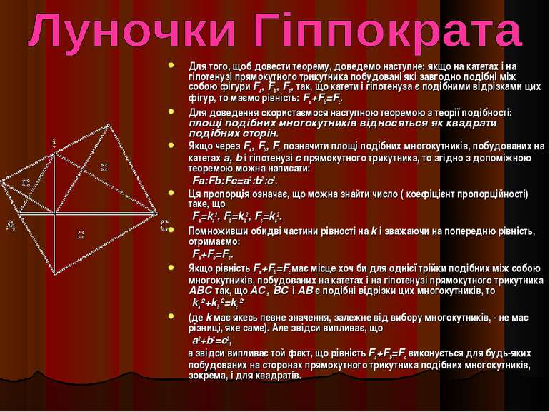 Для того, щоб довести теорему, доведемо наступне: якщо на катетах і на гіпоте...