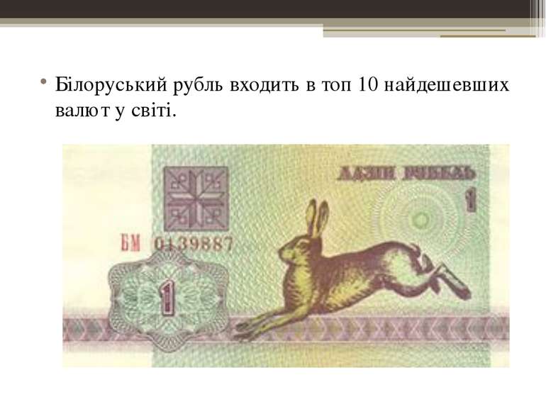 Білоруський рубль входить в топ 10 найдешевших валют у світі.