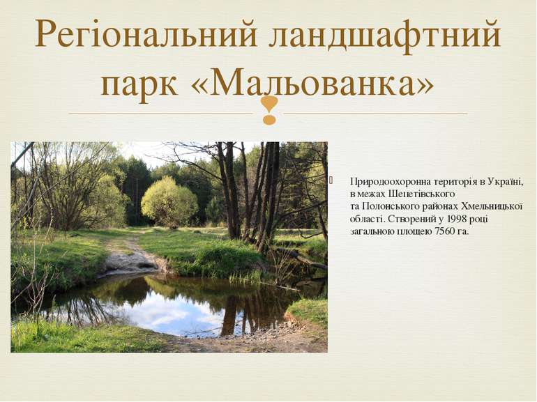 Природоохоронна територія в Україні, в межах Шепетівського та Полонського рай...