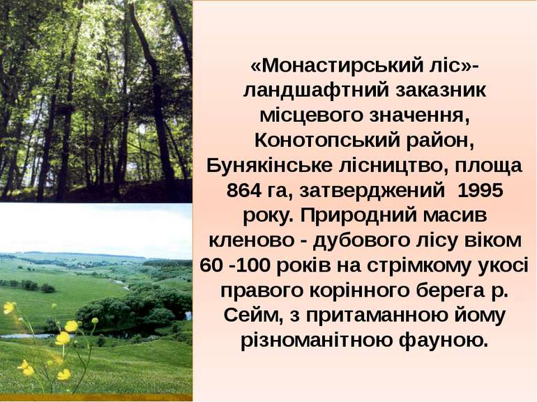 «Монастирський ліс»- ландшафтний заказник місцевого значення, Конотопський ра...