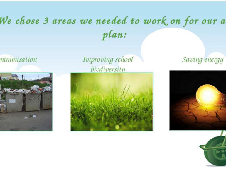 We chose 3 areas we needed to work on for our action plan: Waste minimisation...