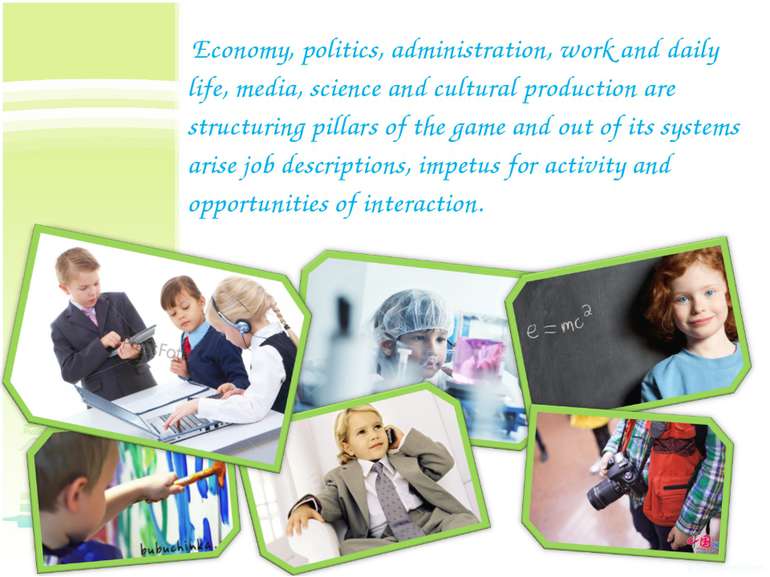 Economy, politics, administration, work and daily life, media, science and cu...