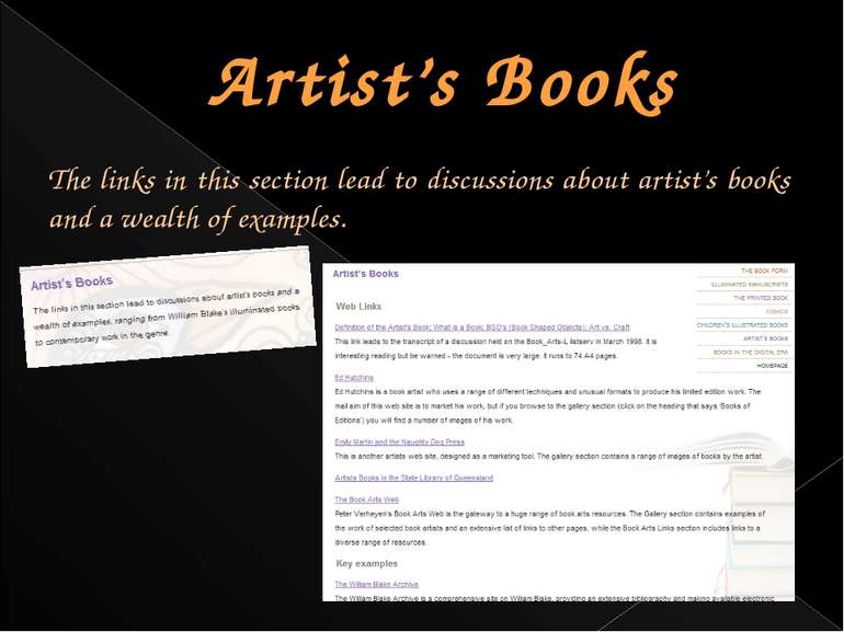 Artist’s Books The links in this section lead to discussions about artist’s b...