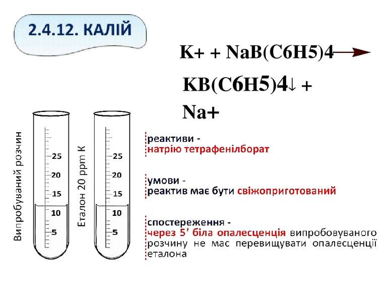 K+ + NaB(C6H5)4 KB(C6H5)4 + Na+