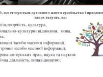 НДО, що стосуються духовного життя суспільства і працюють у таких галузях, як...