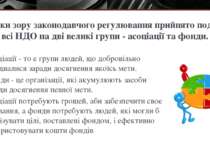 З точки зору законодавчого регулювання прийнято поділяти всі НДО на дві велик...