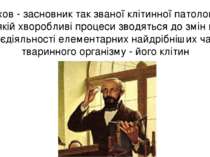 Вірхов - засновник так званої клітинної патології, в якій хворобливі процеси ...