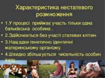 Характеристика нестатевого розмноження 1.У процесі приймає участь тільки одна...