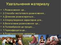 Узагальнення материалу 1.Розмноження -це... 2.Способи нестатевого розмноження...