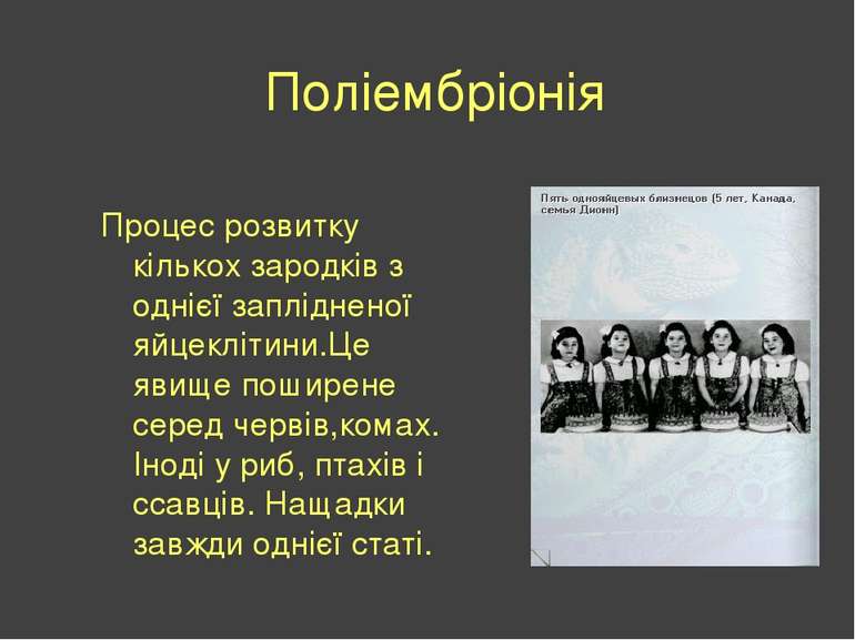 Поліембріонія Процес розвитку кількох зародків з однієї заплідненої яйцекліти...