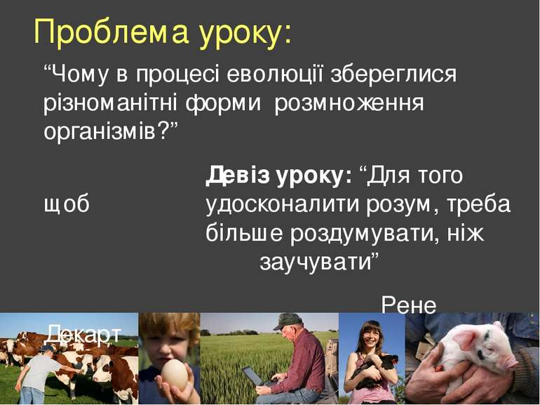 Проблема уроку: “Чому в процесі еволюції збереглися різноманітні форми розмно...