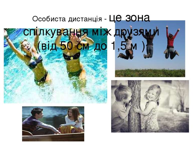 Особиста дистанція - це зона спілкування між друзями (від 50 см до 1,5 м )