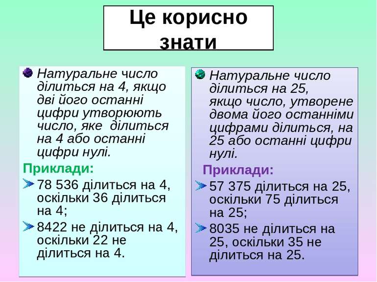 Це корисно знати Натуральне число ділиться на 4, якщо дві його останні цифри ...