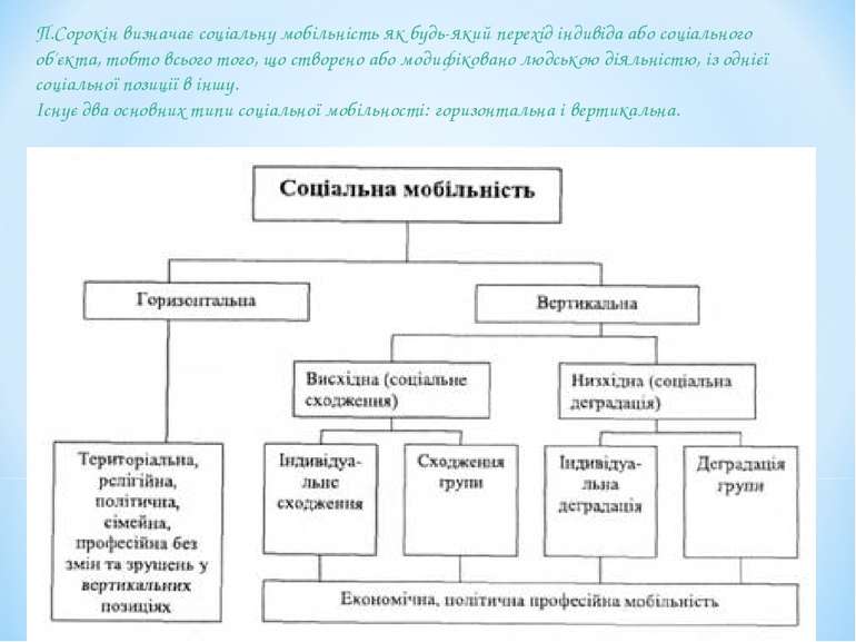 П.Сорокін визначає соціальну мобільність як будь-який перехід індивіда або со...