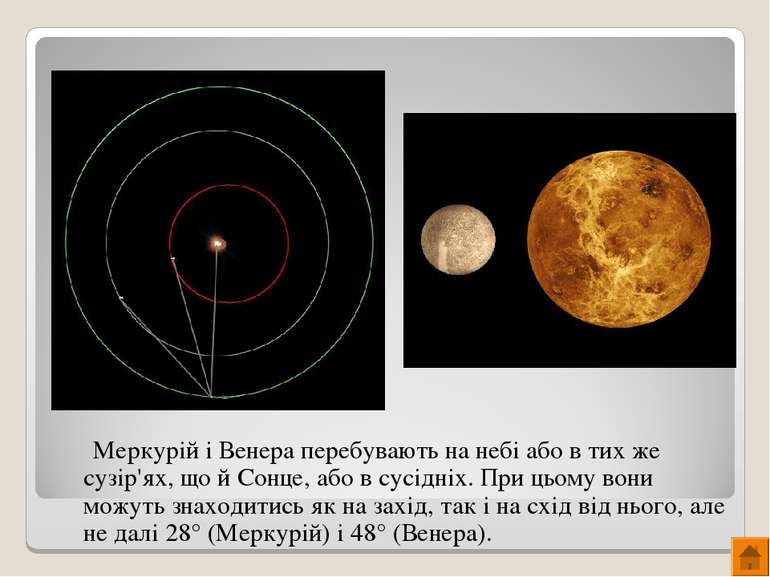 Меркурій і Венера перебувають на небі або в тих же сузір'ях, що й Сонце, або ...