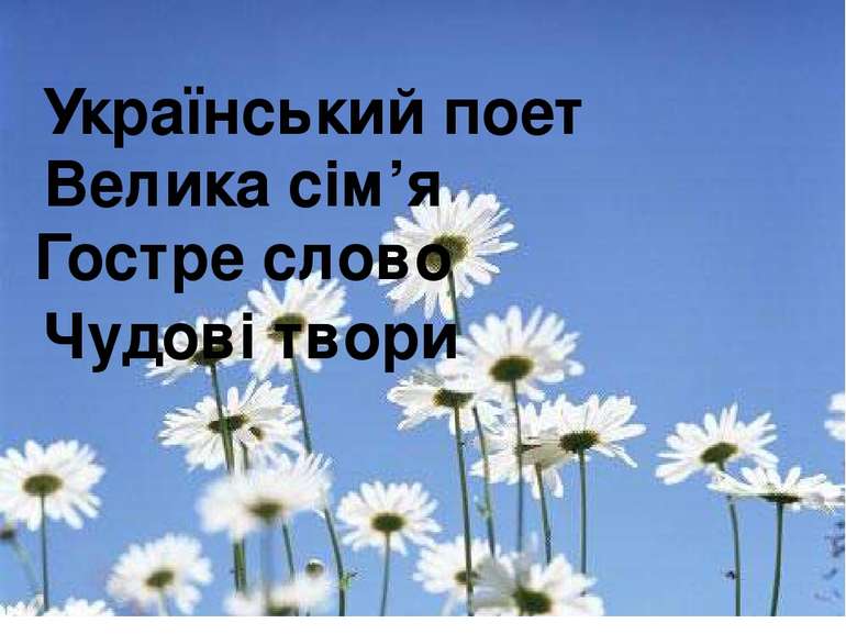 Український поет Велика сім’я Гостре слово Чудові твори