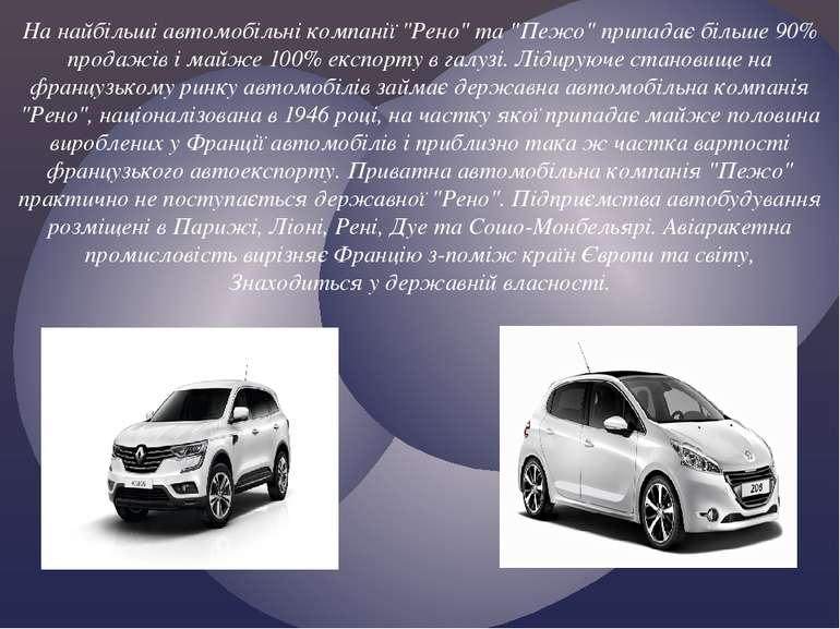 На найбільші автомобільні компанії "Рено" та "Пежо" припадає більше 90% прода...
