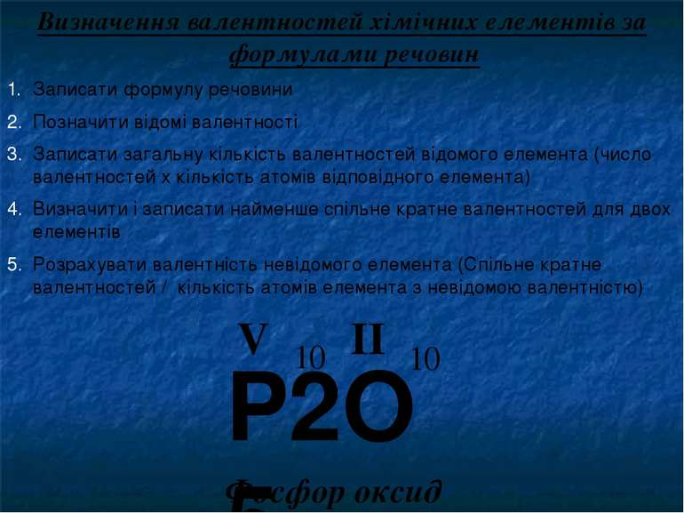 Фосфор оксид Визначення валентностей хімічних елементів за формулами речовин ...