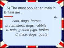 5) The most popular animals in Britain are … a. cats, dogs, horses b. hamster...